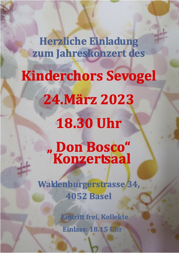 24.3., 18.30: Kinderchor SEVOGEL Jahreskonzert