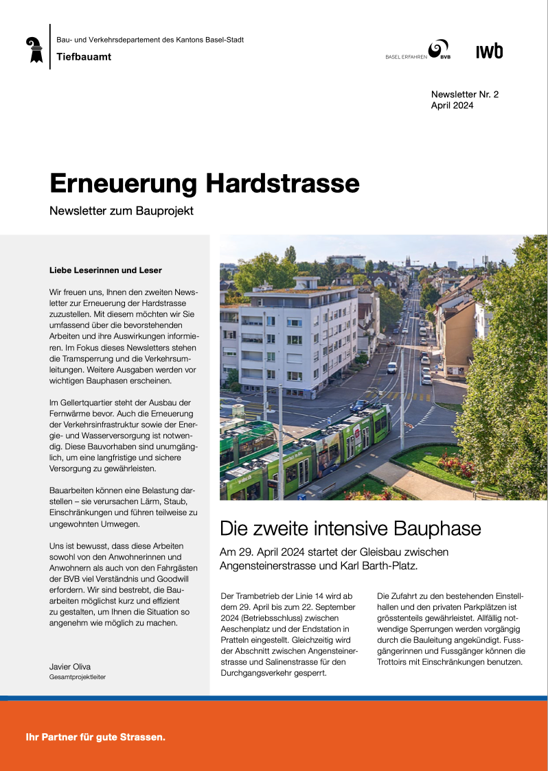 Newsletter Erneuerung Hardstrasse