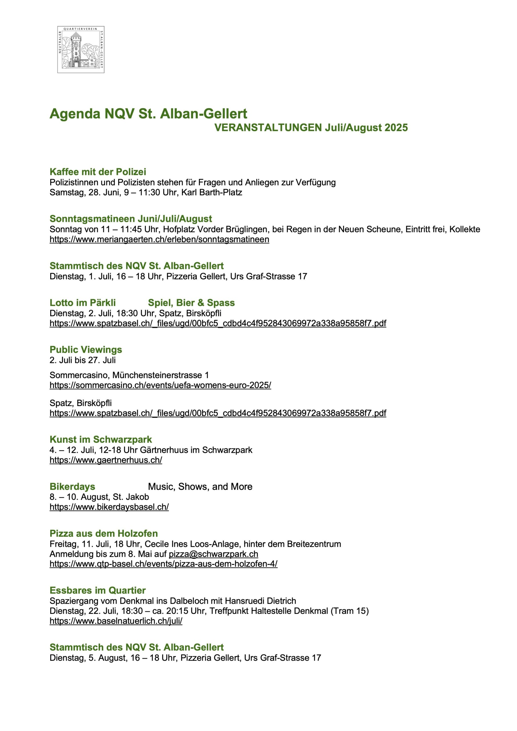 Agenda Juli/August 2025